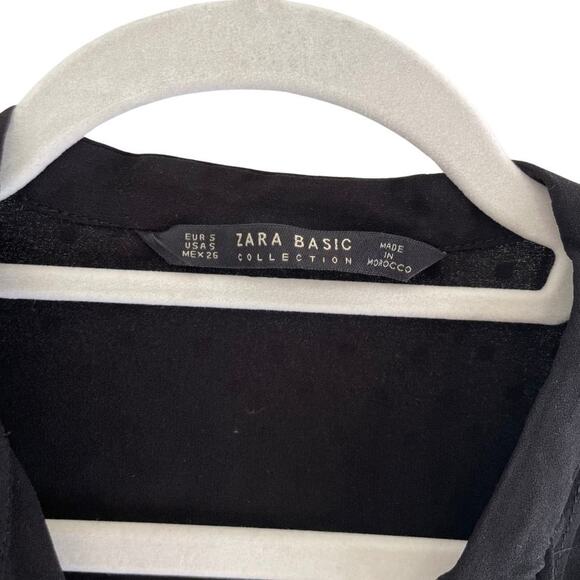 ZARA Ruffle Swiss Dot Sheer Balloon Sleeve Blouse Black Size Small 0632C - Picture 4 of 9